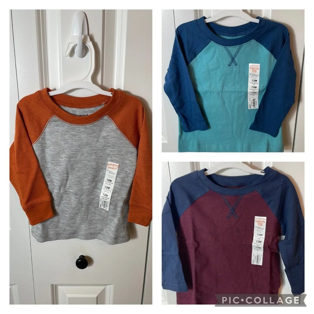 Jumping Beans Toddler Boys Henley Long Sleeve Shirts Bundle Size 12 Months NWT